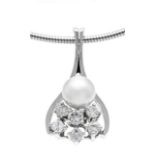 Akoya diamond pendant WG 585/000 with a creamy white Akoya pearl 6.2 mm, a brilliant-cut diamond 0.