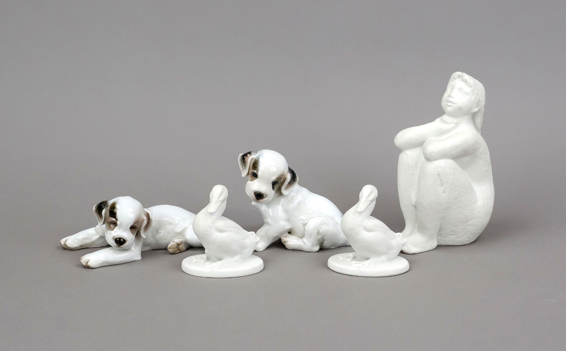 Five figures, Two terrier puppies, Rosenthal, Selb, 1920-30s, designed by Theodor Kärner (1884