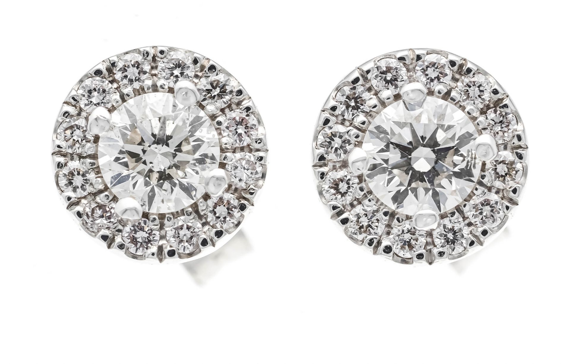Brilliant stud earrings WG 585/000 with brilliant-cut diamonds, total 0.56 ct W/SI-PI, d. 7 mm, 1.