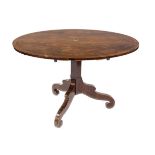 Biedermeier table, early 19th century, mahogany, oval top with double thread inlay and central