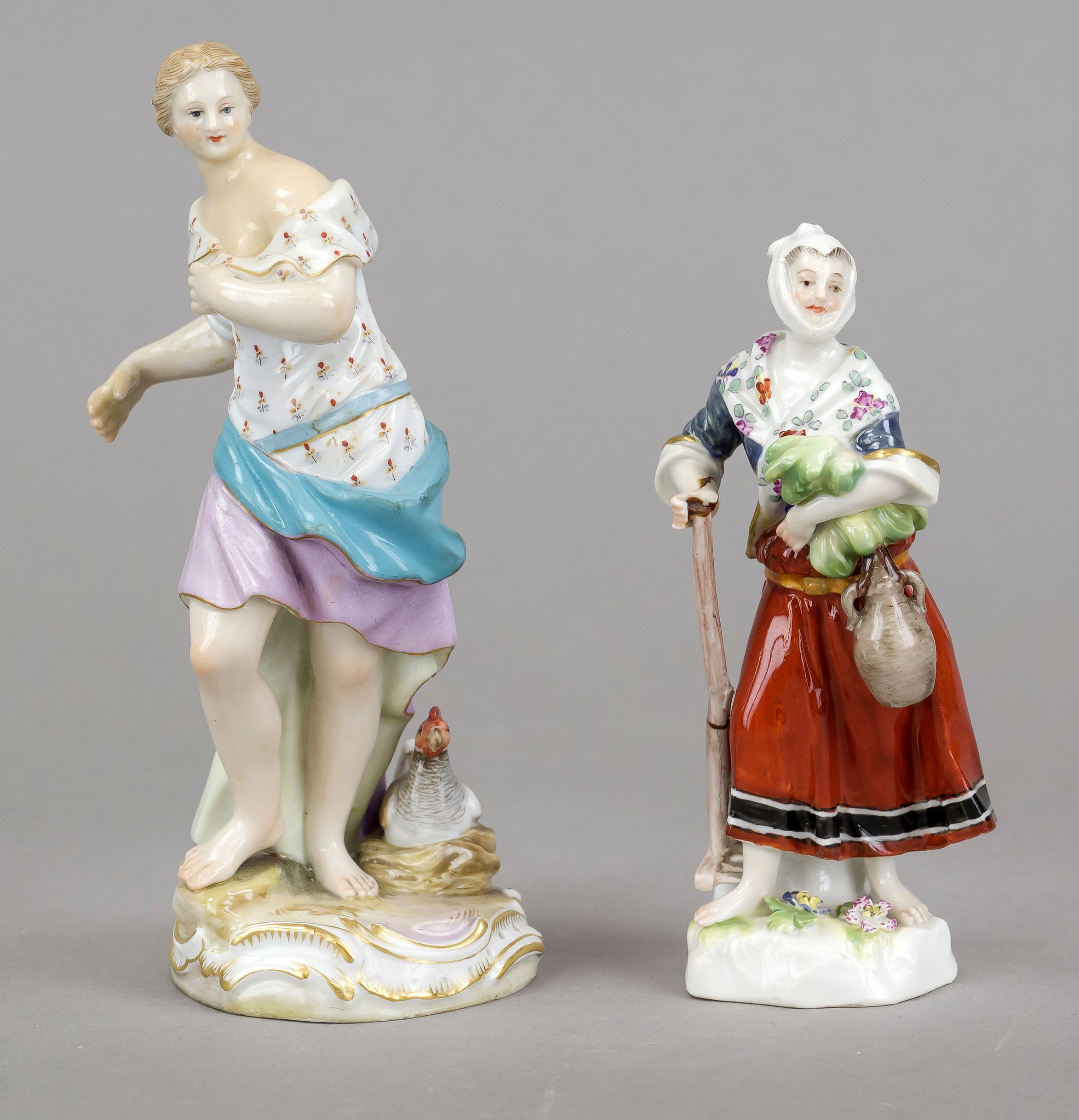 Two female figures, Meissen, Kanuf Schwerter, mark 1850-1924, 1st choice, Allegory of Spring,