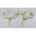 Pair of wall sconces, late 19th century, gilt bronze/brass. Vegetable form with 2 candlestick arms