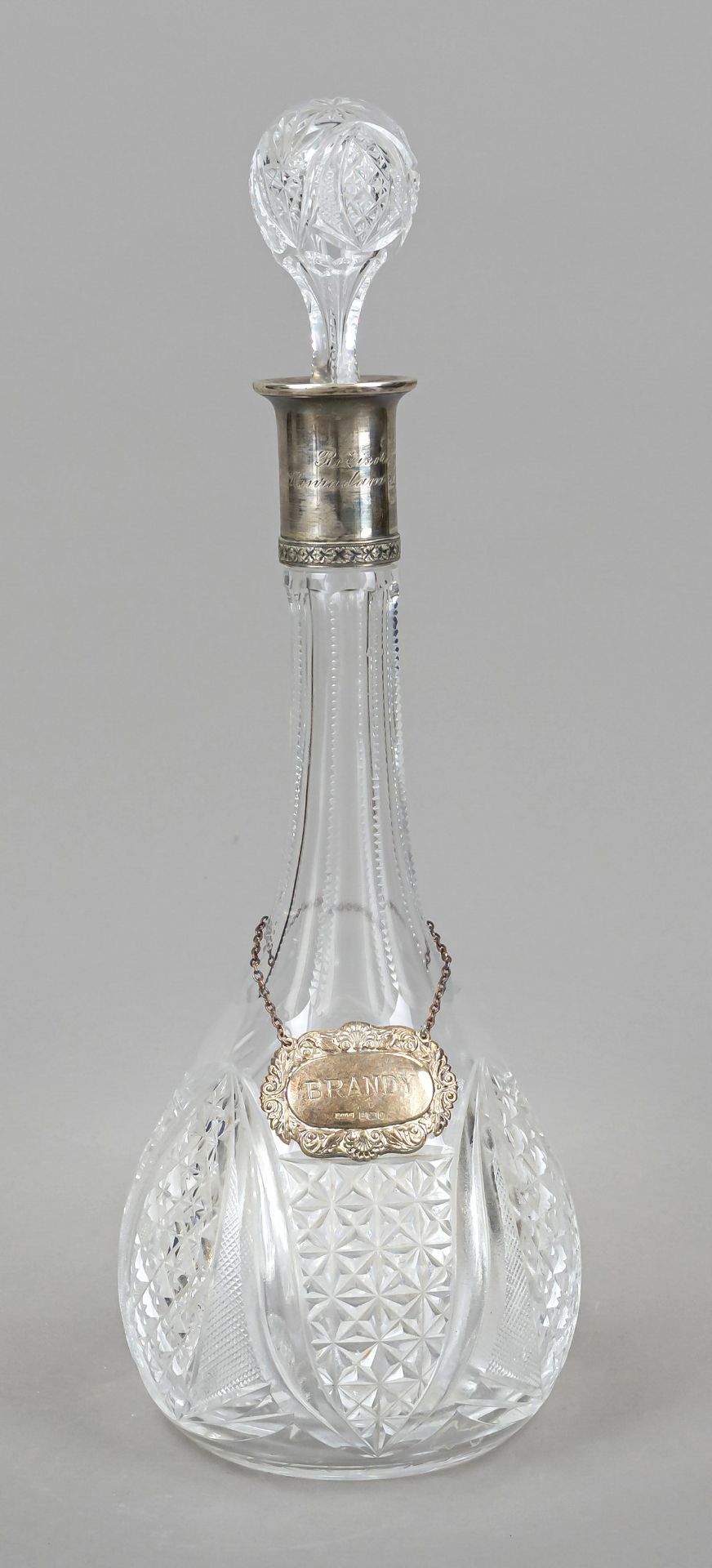 Carafe with silver neck mount, hallmarked Russia/Soviet Union, silver 875/000, with dedication,