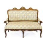 Sofa in the Dresden Baroque style from around 1880, walnut, 2-seater, gilded applications, 114 x 145