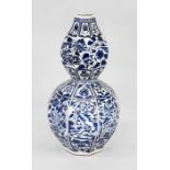 Large octagonal Ming-style double gourd vase, China 20th century, all facets in cobalt blue with