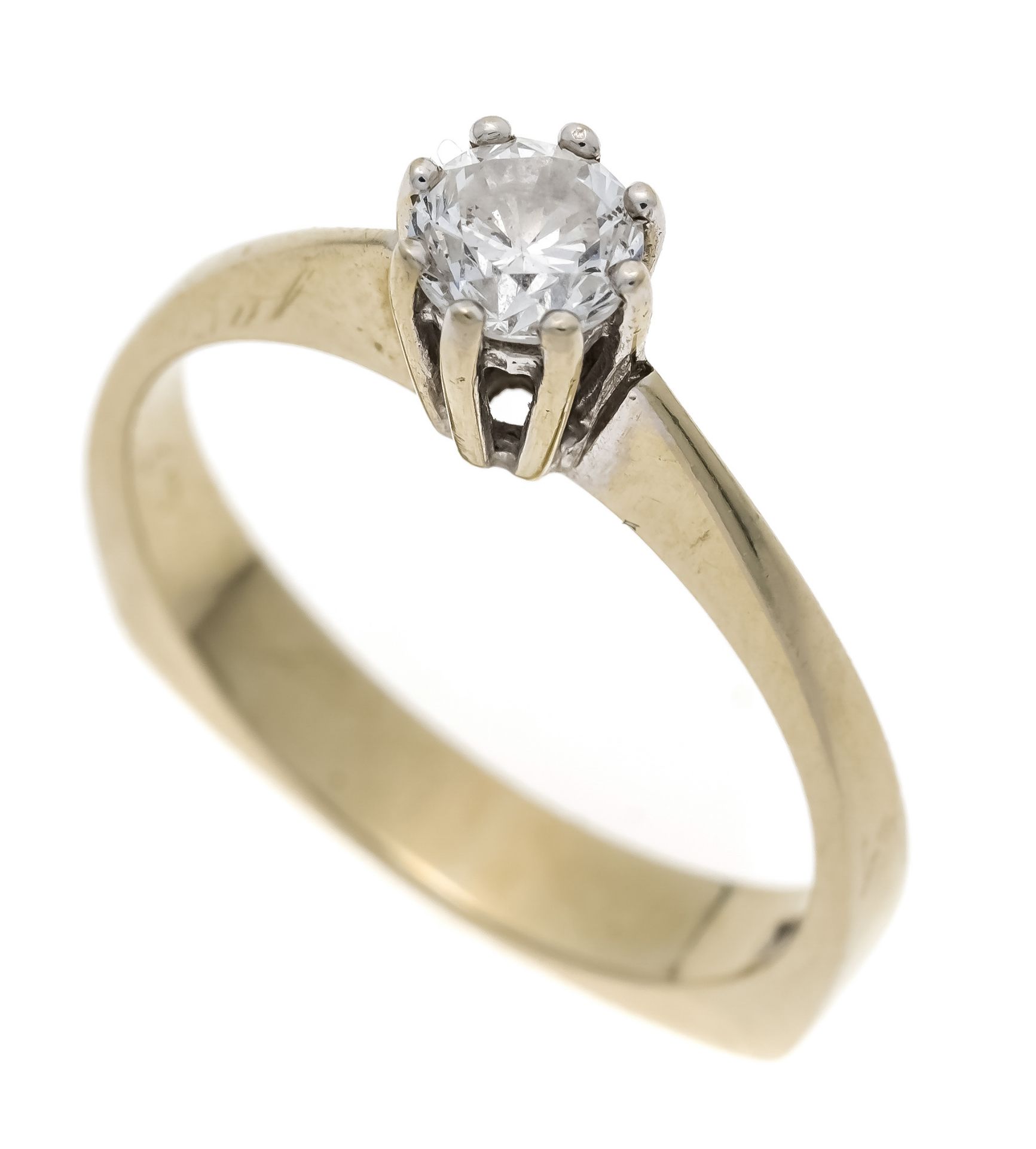 Brilliant solitaire ring GG/WG 585/000 with one brilliant-cut diamond 0.37 ct W/SI-PI, RG 55,