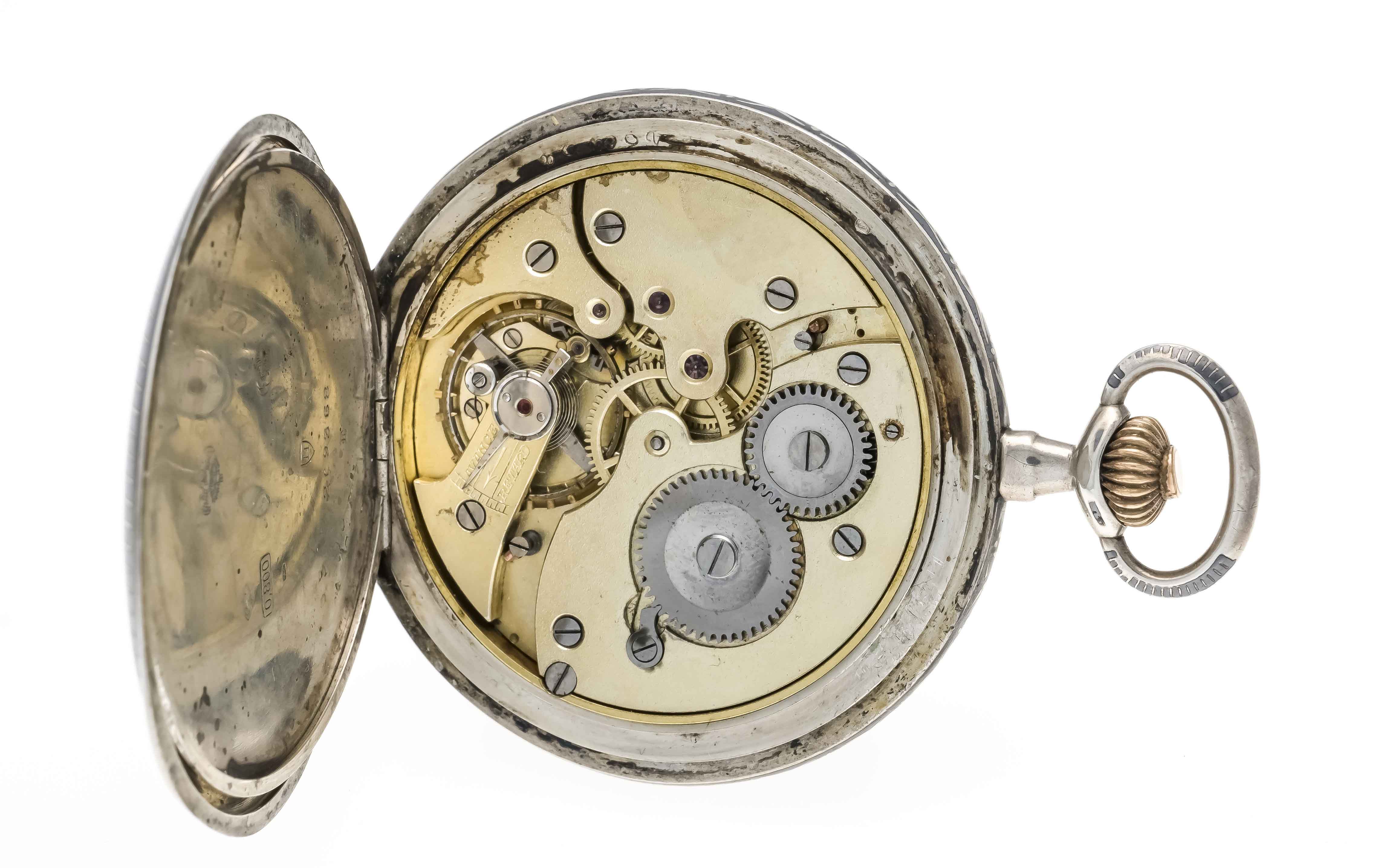 A gentleman's pocket watch with sprung cover in fine Tula Niello technique, 3 covers silver 800/000, - Image 2 of 3