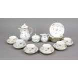 Mocha service for 6 persons, 21-piece, Meissen, post-1950, 2nd choice, new cut-out shape, polychrome