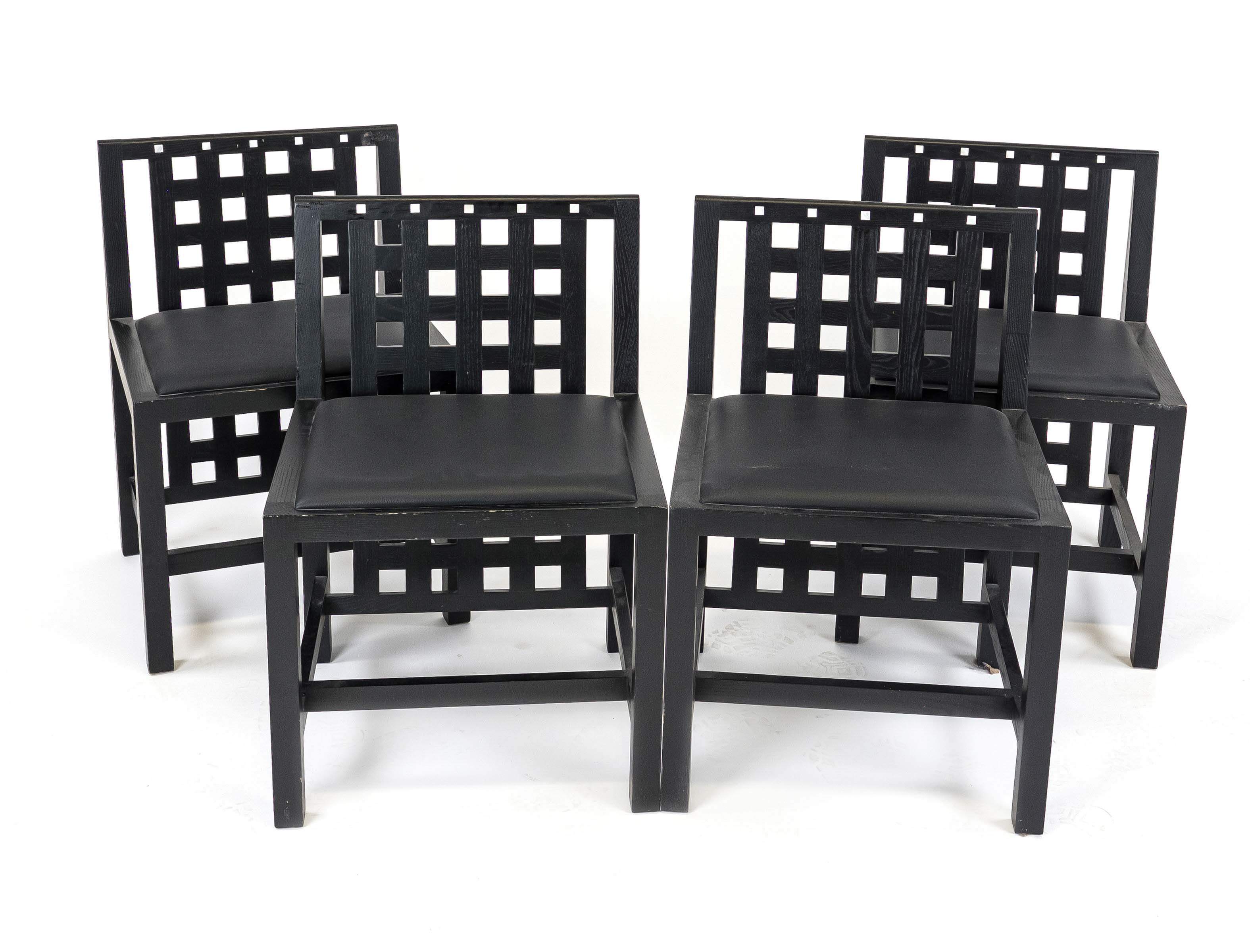 4 designer chairs, 2nd half 20th century, black lacquered wood with mother-of-pearl inlays,