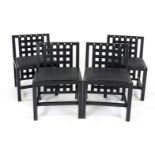 4 designer chairs, 2nd half 20th century, black lacquered wood with mother-of-pearl inlays,