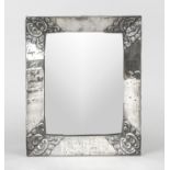 Rectangular table mirror, Peru, 20th century, sterling silver 925/000, smooth form, corners with