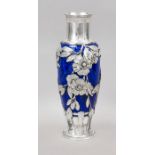 Art Nouveau vase Orivit, early 20th century, blue glass with silvered overlay in the shape of