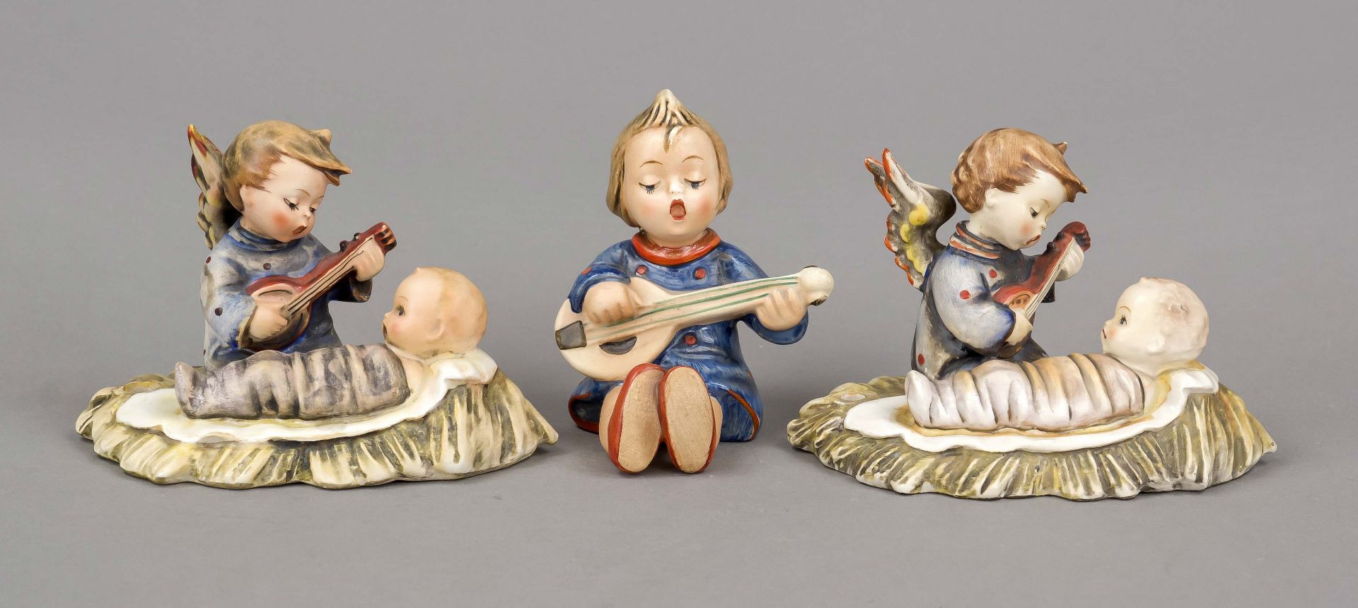 Three Hummel figures, Goebel, Oeslau, marks 1939-1950, 2 times lullaby, model no. Hum 24/1, design