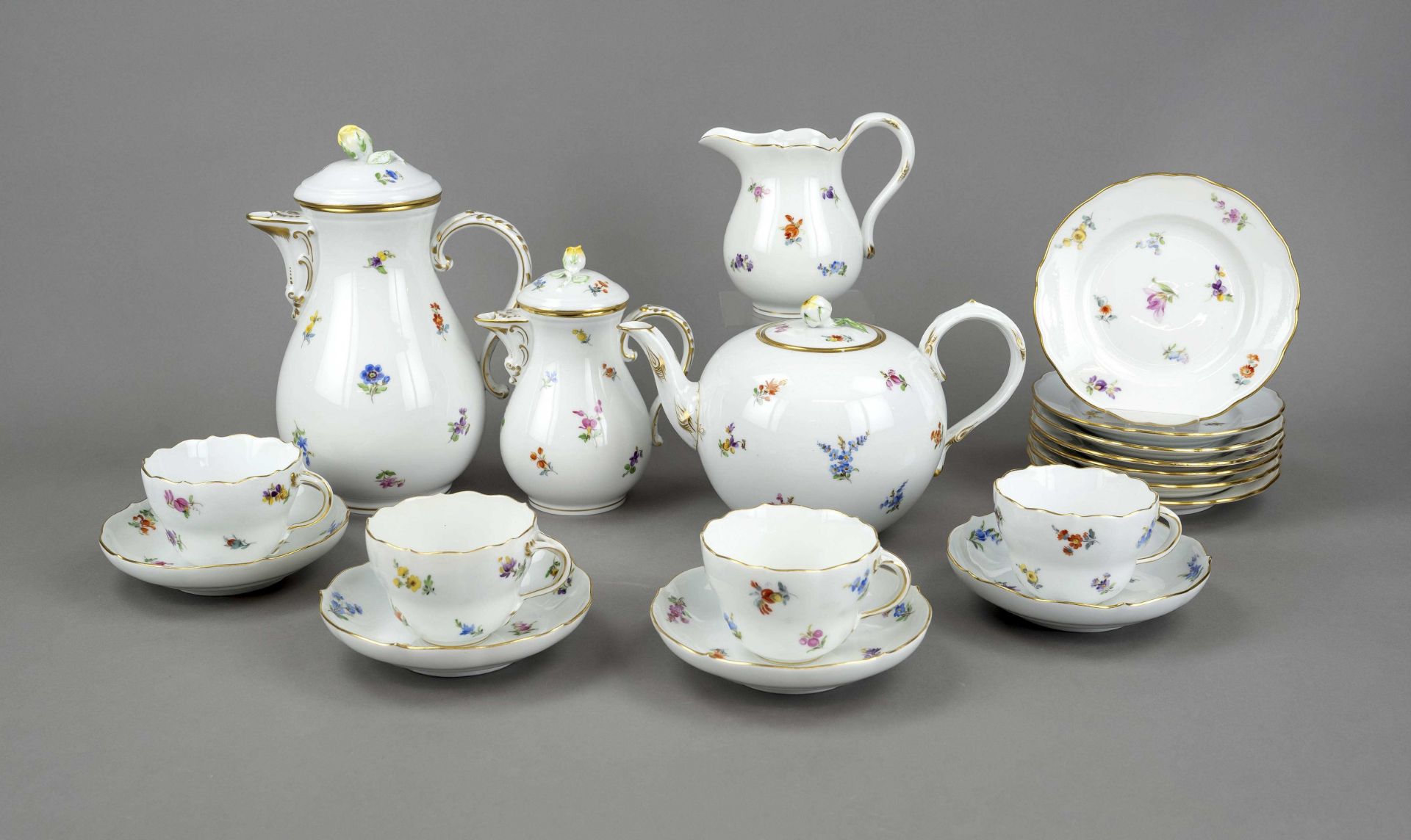 Coffee/tea service for 7 persons, 25-piece, Meissen, 19th/20th century, 1st choice, New Cut-out