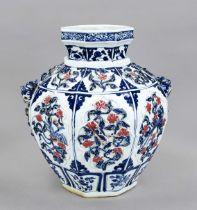 Large octagonal vase, China, 20th century, all sides with relief decoration as matching curved