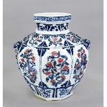 Large octagonal vase, China, 20th century, all sides with relief decoration as matching curved