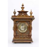 Oak table clock, c. 1860, Lenzkirch no. 29156, architectural design, richly decorated with gilded