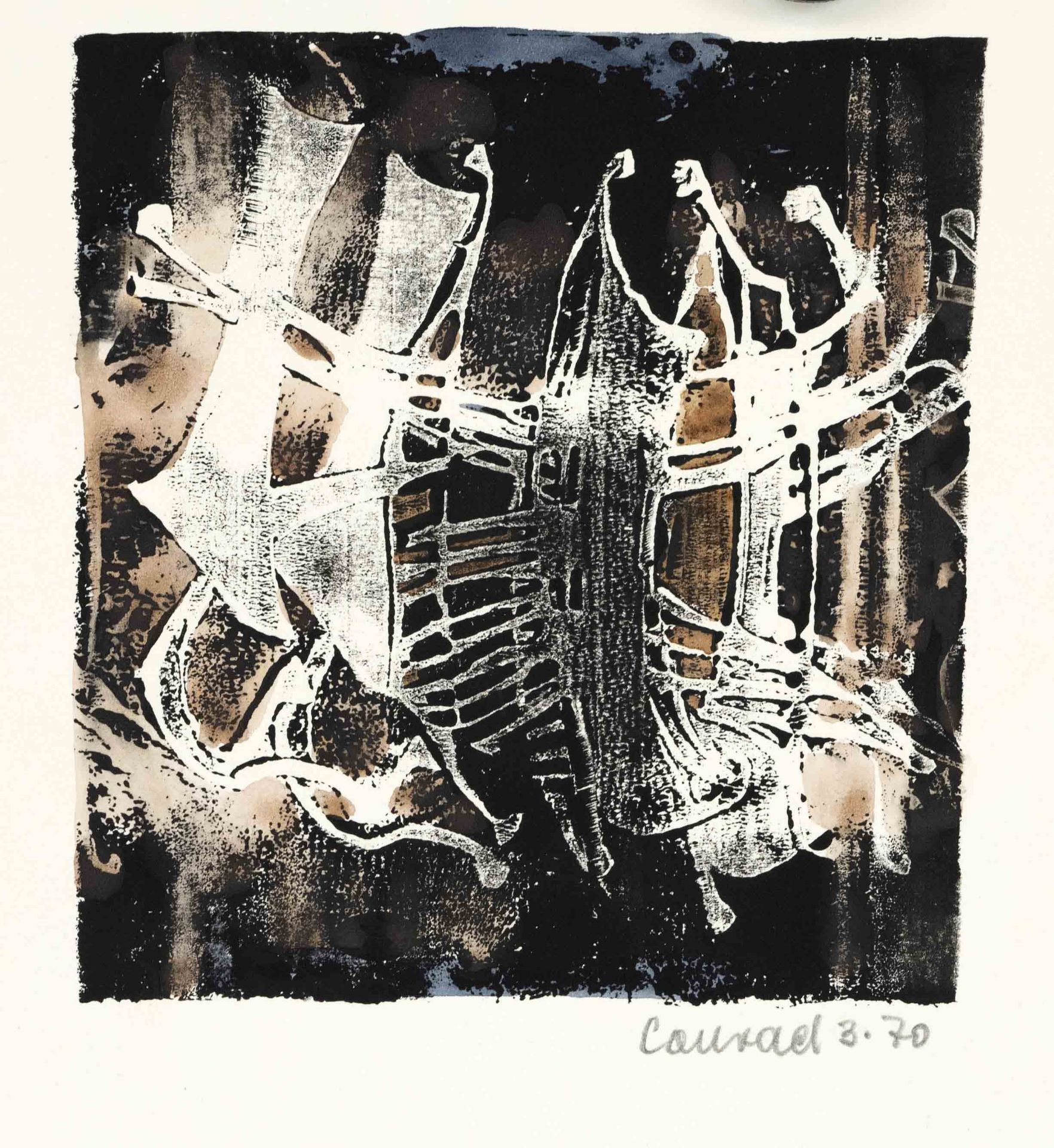 signed Conrad, artist of the Informel around 1970, group of four small monotypes on paper, each - Image 2 of 4