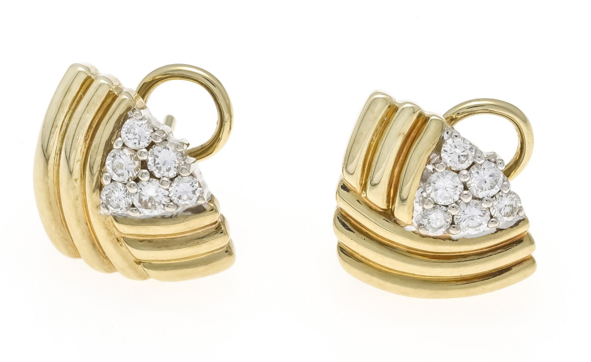 Brilliant clip ear studs GG/WG 585/000 unmarked, tested, with 12 brilliant-cut diamonds, total 0.