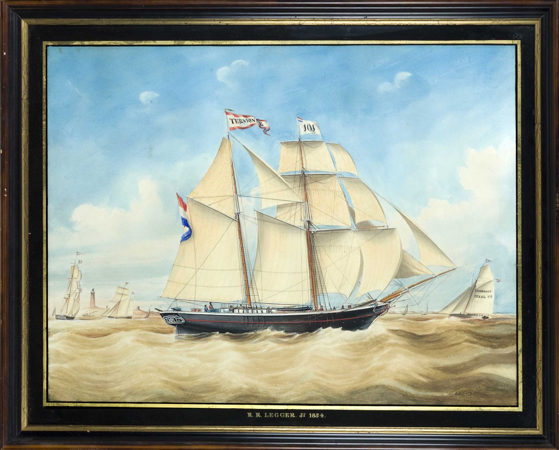 J. Spire, marine painter mid-19th century, Captain's picture of the R.R. Legger under Dutch flag,