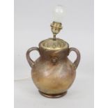 Lamp with glass base, mid-20th century, vase of textured and slightly iridescent glass with