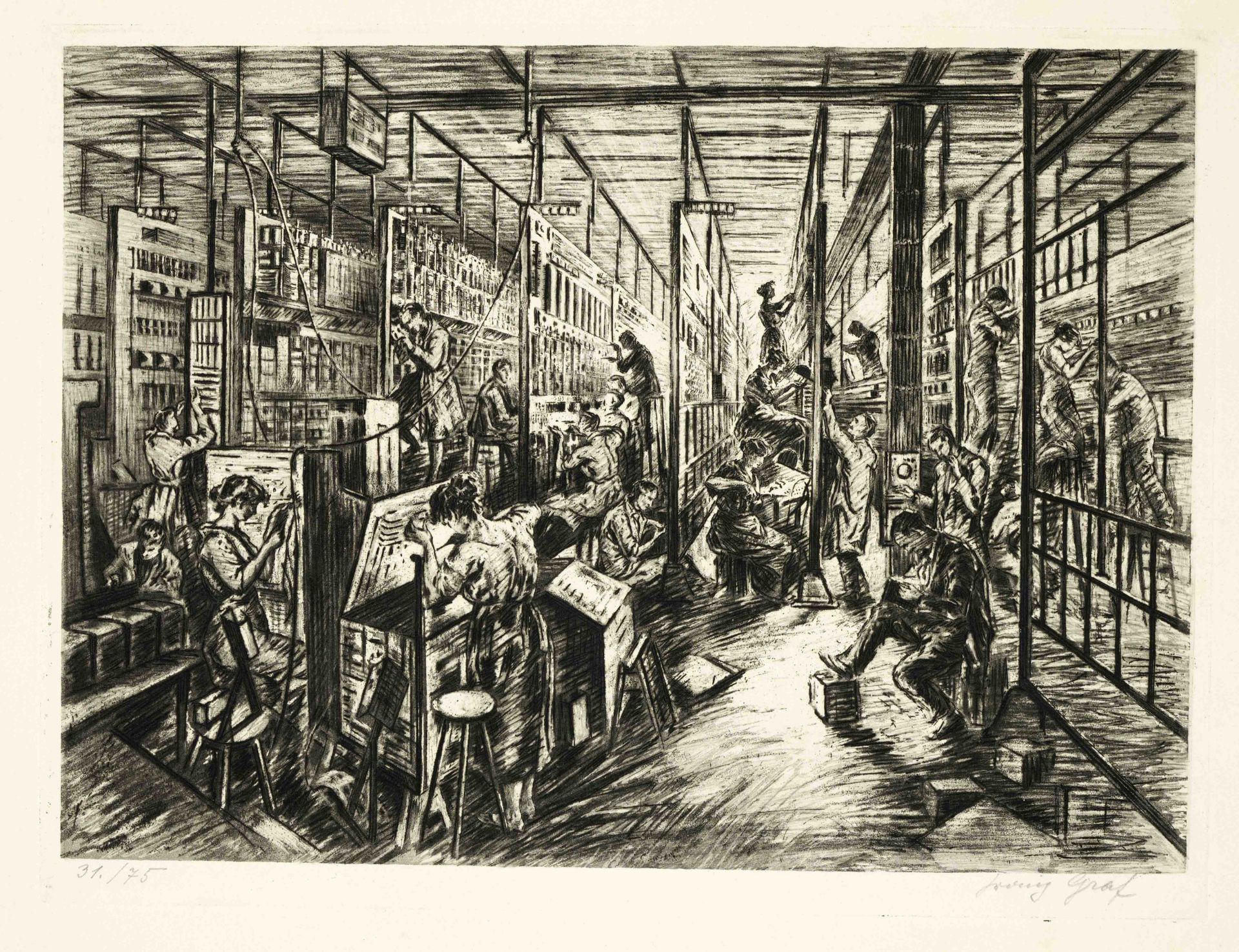 Franz Graf (1880-1950), series of 8 industrial motifs, including female workers in large