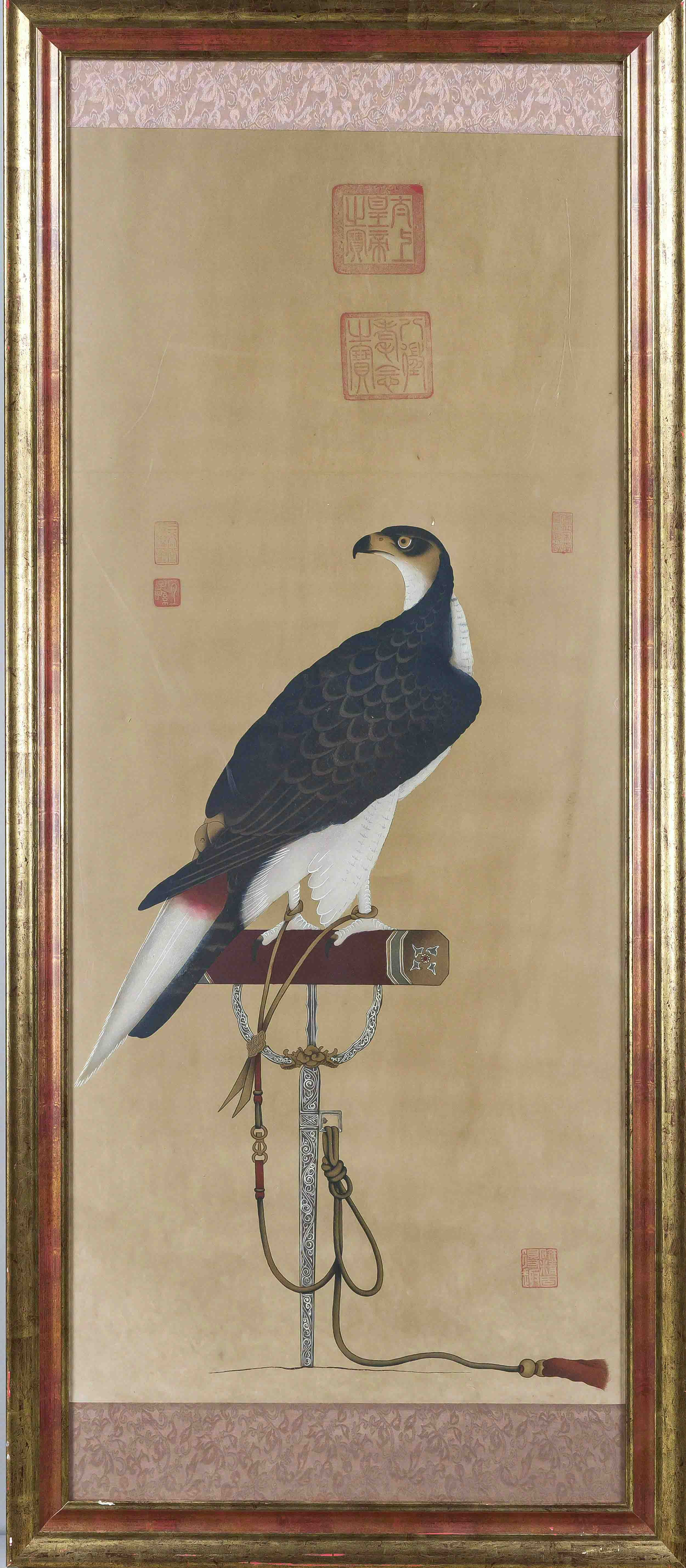 Scroll painting with falcon, China 19th/20th century, ink and light colors on paper, red artist's