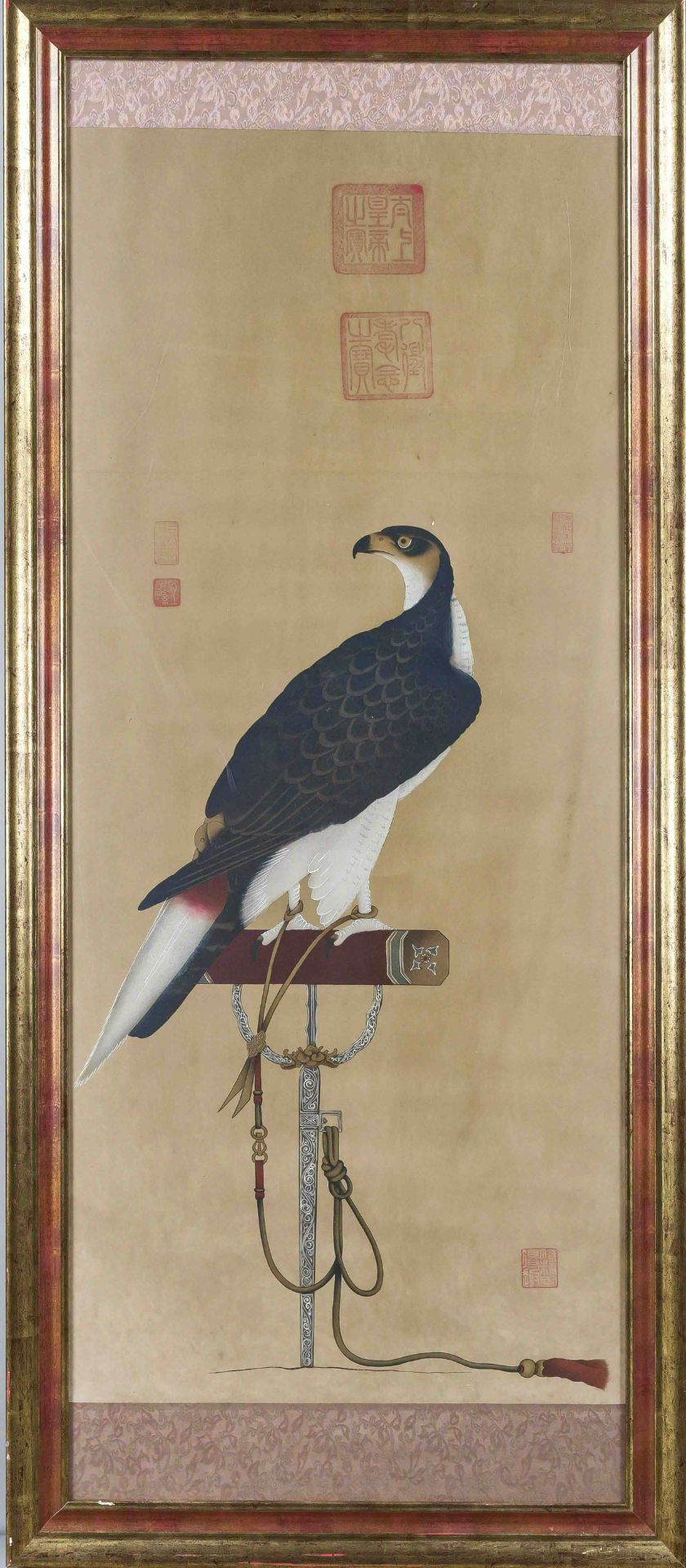 Scroll painting with falcon, China 19th/20th century, ink and light colors on paper, red artist's