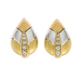 Brilliant ear clips GG/WG 750/000 unmarked, tested, in stylized leaf shape, with 10 brilliant-cut