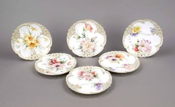 Six ceremonial plates, Nymphenburg, marks 1925-1975, pierced plates, partially gilded or painted