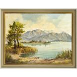 Horst Hartung (1921-?), Berlin landscape painter, View of the Fraueninsel in Lake Chiemsee, oil on