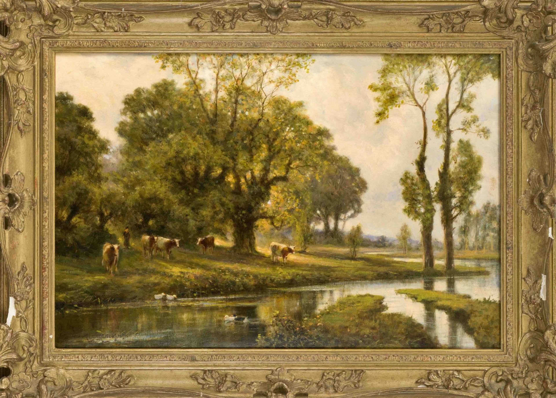 Alfred Augustus Glendening (ca.1840-ca.1910), British landscape painter, bucolic scene on the sunlit