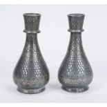 2 Bidri vases, India 19th century, brass/bronze with silver rubbing Stylized leaves in geometric