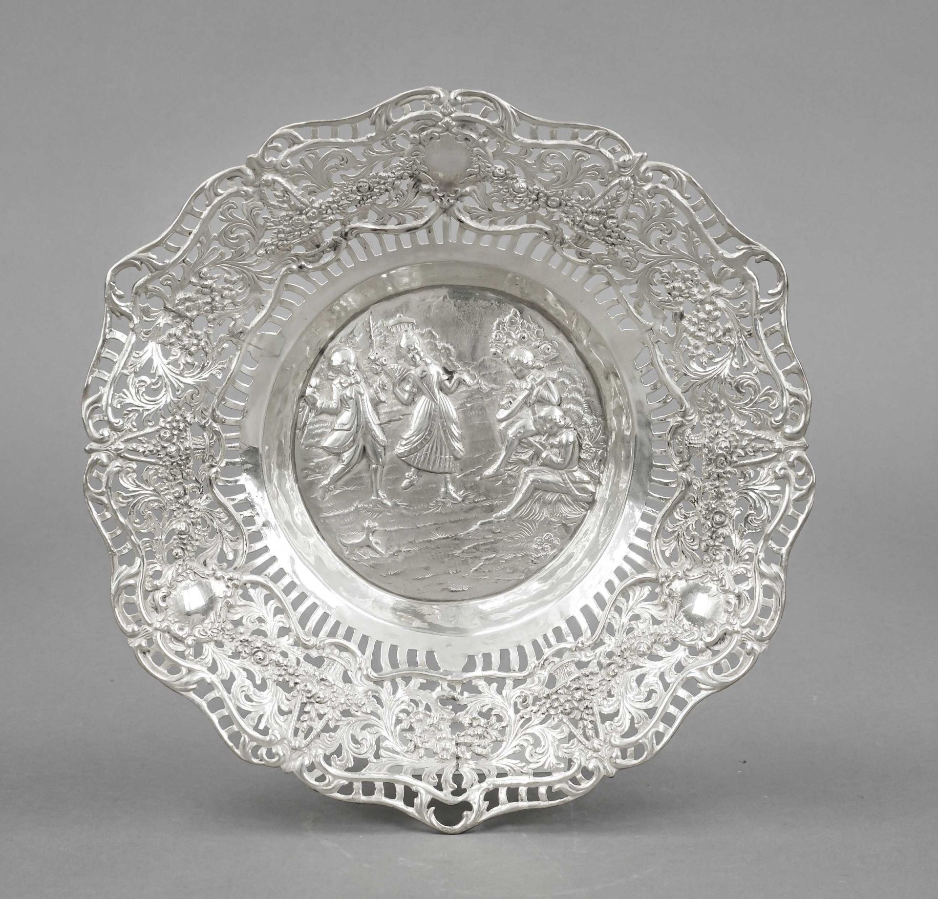 Round openwork bowl, German, 20th century, maker's mark Christoph Widmann, Pforzheim, silver 800/