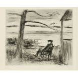 Arno Mohr (1910-2001), Man with cigarette sitting on a chair, drypoint, signed lower right, numbered