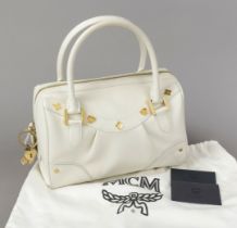 MCM, Ivory Grained Leather Bag, ivory grained leather, gold-colored hardware, short double