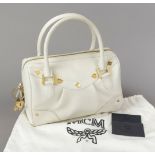 MCM, Ivory Grained Leather Bag, ivory grained leather, gold-colored hardware, short double