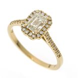 Diamond-brilliant ring GG 750/000 with one emerald-cut diamond 0.76 ct slightly tinted white (J-K)/