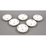 Six small bowls, Meissen, marks after 1934, 1st choice, new cut-out shape, polychrome scattered