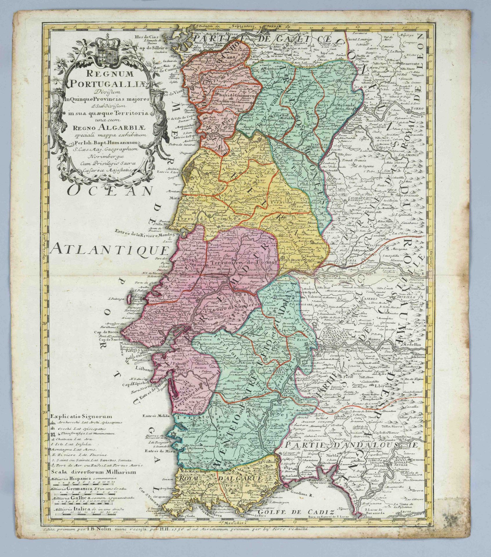 Historical map of Portugal, ''Regnum Portugalliae Divisum In quinque Provinciae Majores...'', partly