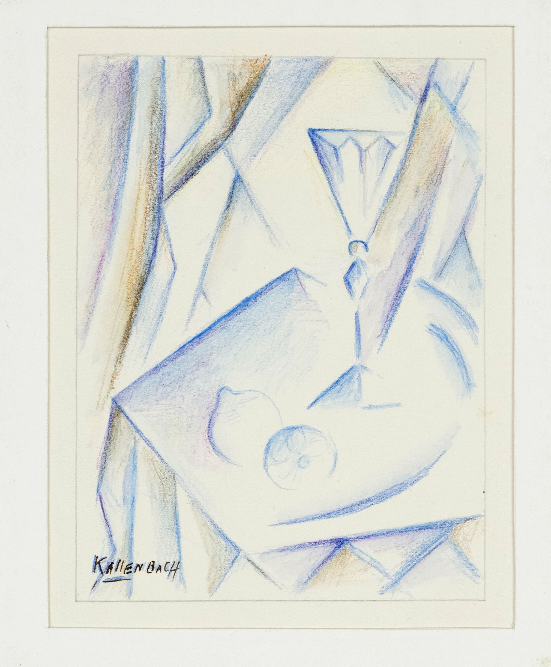 signed Kallenbach, 20th century, still life in the style of Cubism, colored pencil drawing on paper,