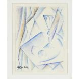 signed Kallenbach, 20th century, still life in the style of Cubism, colored pencil drawing on paper,