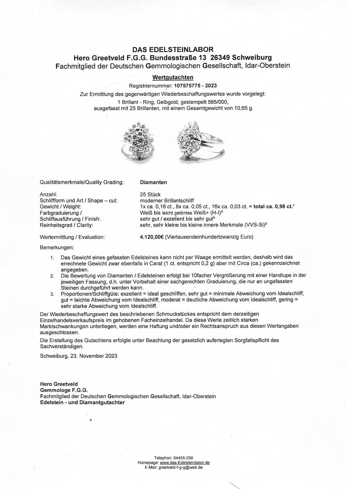 Brilliant ring GG 585/000 with 25 brilliant-cut diamonds, total 0.98 ct white-lightly tinted - Image 2 of 2