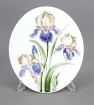 Oval picture plate with irises, around 1910, 38 x 32 cm