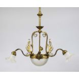 Ceiling lamp, late 19th century Ornamented brass wreath with residual gilding on a three-pass