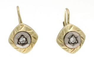 Diamond earrings GG/WG 585/000 with 2 brilliant-cut diamonds, total 0.05 ct W/VS-SI, l. 14 mm, 2.2