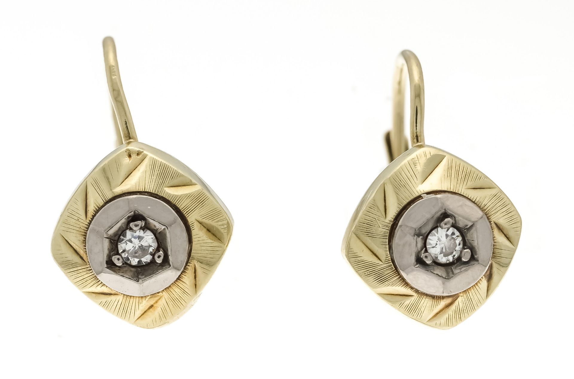 Diamond earrings GG/WG 585/000 with 2 brilliant-cut diamonds, total 0.05 ct W/VS-SI, l. 14 mm, 2.2