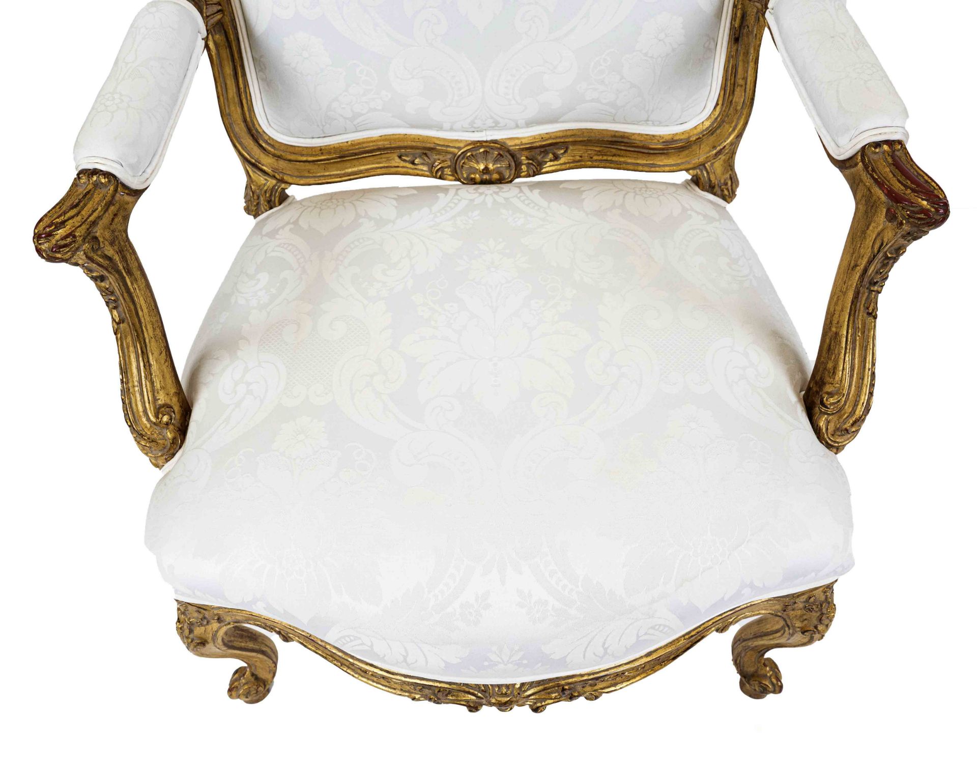 Louis Quinze-style armchair, 19th century, carved and gilded beech wood, backrest with rocaille - Image 3 of 3