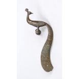 Large door handle in the shape of a peacock, Germany (perhaps Worpswede/Vogeler?), bronze with