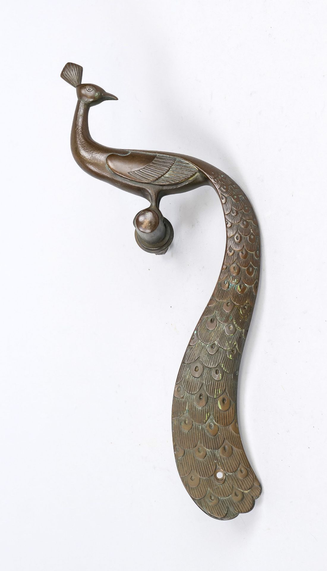 Large door handle in the shape of a peacock, Germany (perhaps Worpswede/Vogeler?), bronze with